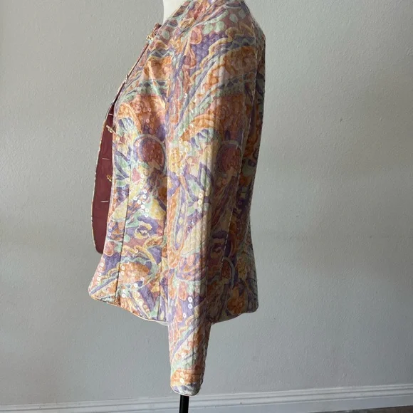 A.J. Bari Vintage Silk Blazer Colorful Sequin Rhinestones - Picture 2 of 10